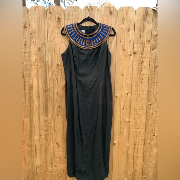 Vintage 80s‎ Jennifer Jeffries Women 14 A-Line Short Sleeve Dress Black Blue - Picture 2 of 8